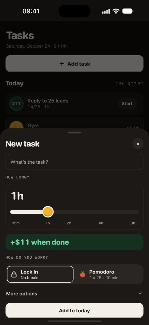 Adding a task with hours